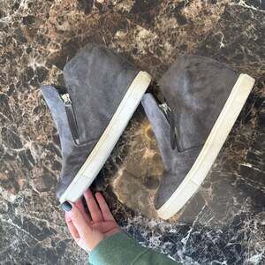 Steve Madden Grey Suede Wedge Sneakers, Women's Size 9— Side Zip Booties WS150